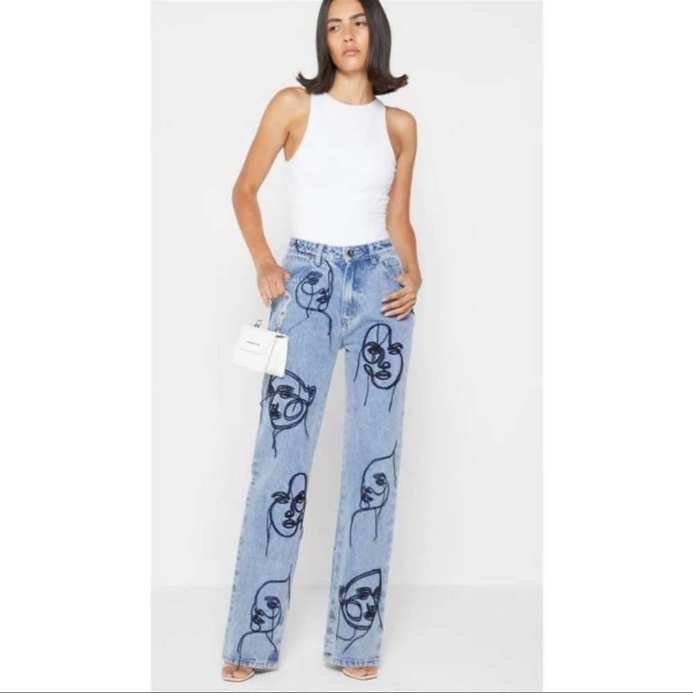 Maniere De Voir LINE ART BOYFRIEND JEANS - MID BLUE Women’s Size UK 12 USA 8